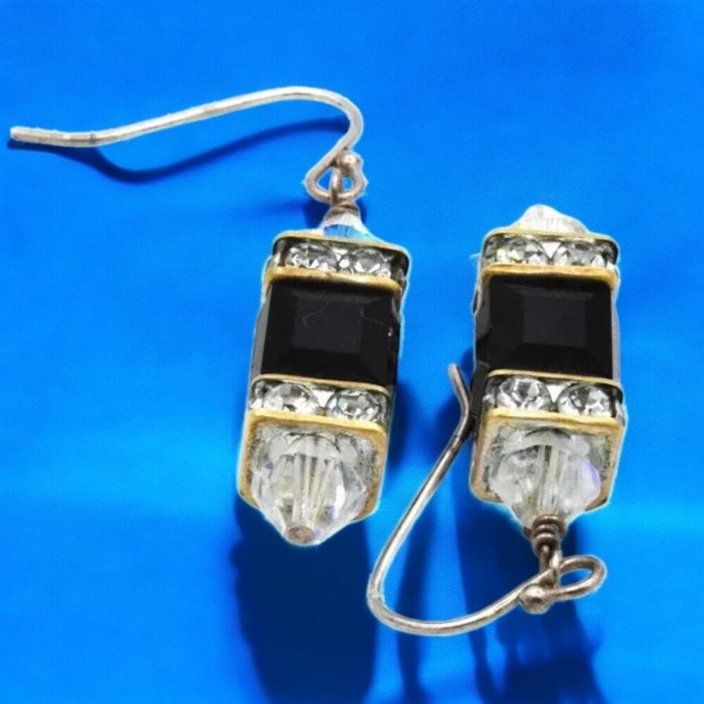 Black & Clear Glass Aurora Borealis Bead Pierced Earrings